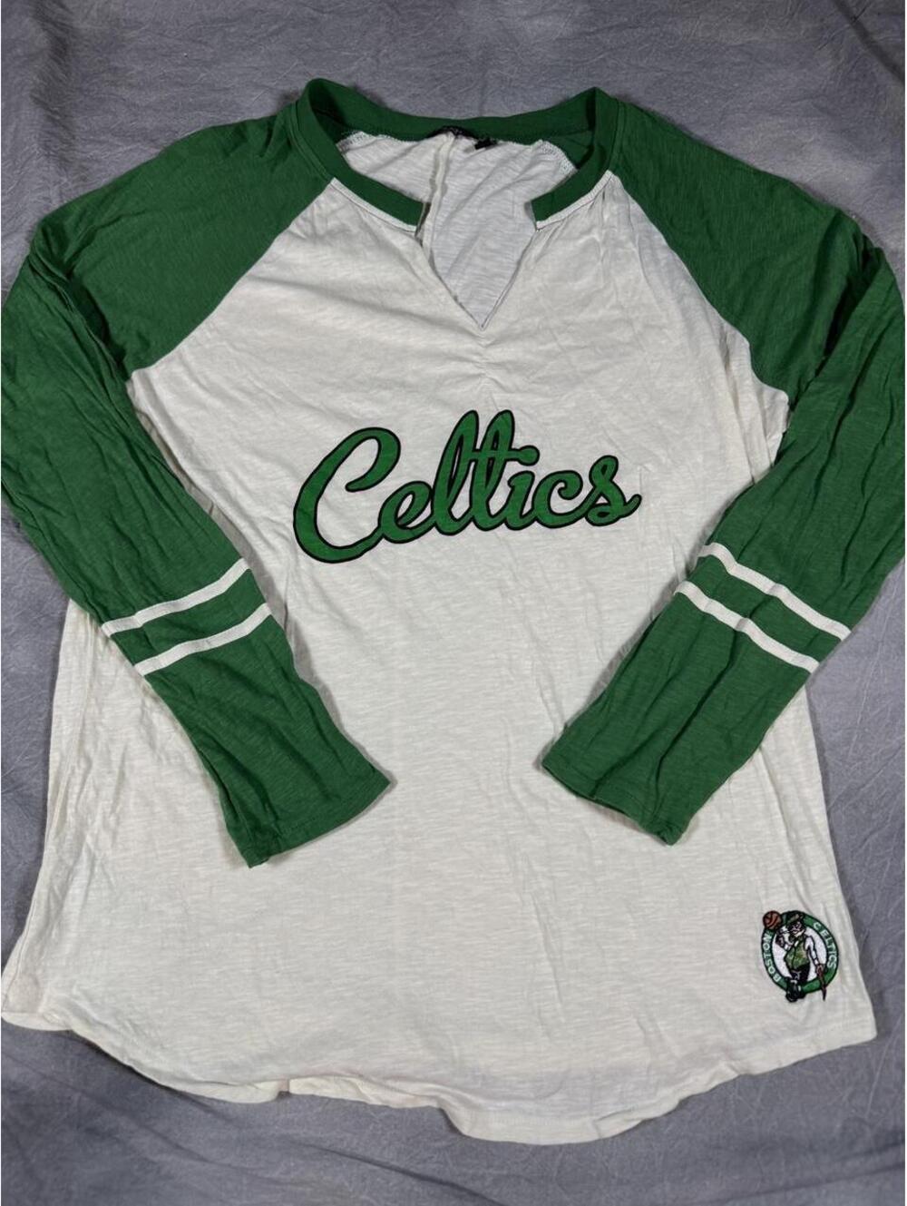 Boston Celtics Touch by Alyssa Milano 4X Raglan Varsity Long Sleeve Top